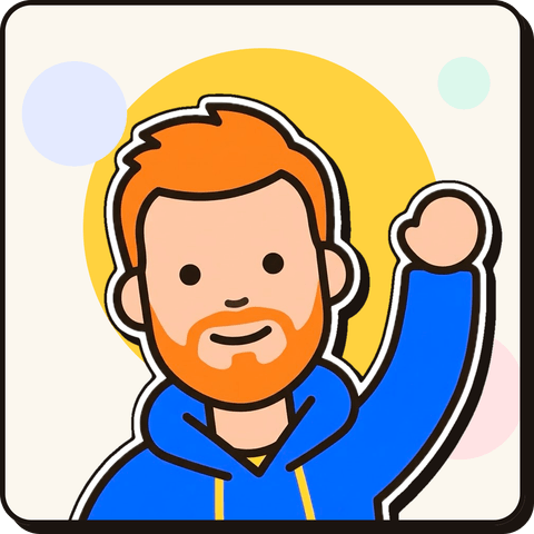 Peter Mullen, drawn in Arcadette's style, waving